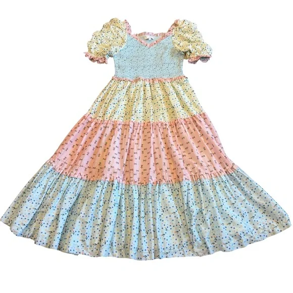 Ivy City Co Pastel Blue and Pink Tiered Midi Dress NWOT - Picture 2 of 14